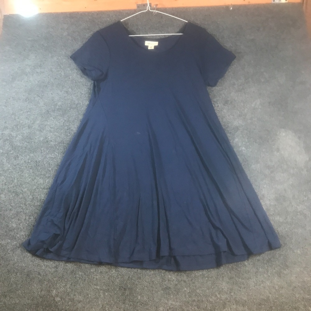 Style&co. A Line Dress Womens L Petite Blue Stretch Short Sleeve Scoop Neck